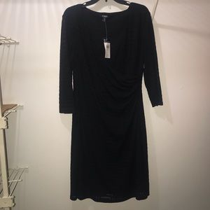 Fitted Black Midi Dress with a Deep V Neckline